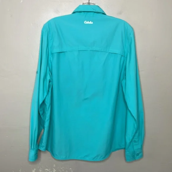 CABELA’S Guidewear Button Down Shirt Aqua Gorpcore Fishing Camping Venting Lg - Picture 3 of 14